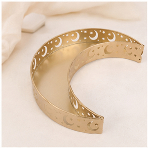 Luxury <b>Gold</b> Metal Crescent Moon <b>Serving</b> <b>Tray</b> Hollow Out Star Pattern Ramadan Mubarak Food Platter Dessert Pastry Display Holder - Product Image 1