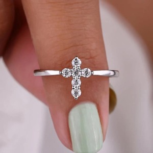 14k <b>White</b> <b>Gold</b> <b>Cross</b> Ring Lab Grown Diamond 0.50 CT Round Brilliant Cut IGI Certified Luxury - Product Image 4