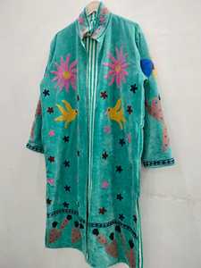 Manteau long en velours imprimé floral cœur d'amour, style Kantha indien, pour femme, avec cordon de serrage, 100 % coton - Product Image 4