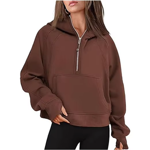 Sweat-shirts à capuche pour femmes, manches longues, fermeture éclair quart de tour, nouveau design, couleur unie, poches, fermeture éclair quart de tour - Product Image 5