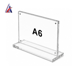 Malaysia Seller Modern Premium Acrylic T Stand Magnetic A6 Landscape Clear Double Sided Desk <b>Display</b> <b>Rack</b> - Product Image 4