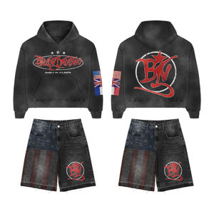 Conjunto de Dos Piezas de Sudadera con Capucha y Pantalones Cortos de Mezclilla para Mujer, Tallas Grandes, Invierno, con Logotipo Impreso, Ropa Deportiva, Marca Privada OEM - Product Image 1