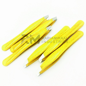 RMI Best Product Customized Silver Tip And Yellow Glitter Color Angle Point Tweezer - Product Image 5