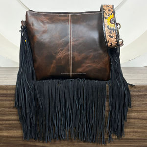 New Trendy Fashionable Women's Saddle Hand Tooled Cowhide Leather Fringe Crossbody Shoulder Bag Luxury Floral Designer Handbags - Product Image 5