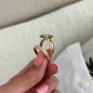 Bague solitaire conique unique sertie de 3 carats en or jaune 14 carats, monture marquise à chanfrein, ensemble de mariage, bague de fiançailles certifiée IGI - Product Image 6