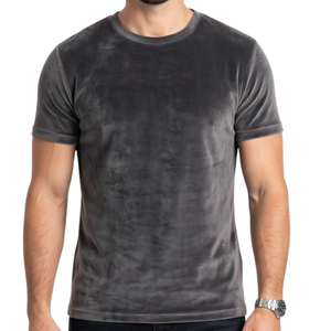 Camiseta de terciopelo premium Midnight Black para hombre, manga corta, color sólido, lujosa, transpirable, de poliéster y spandex. - Product Image 4