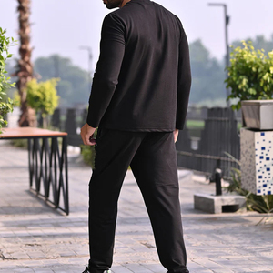 <b>Men</b> Black Solid Hooded Neck Long Sleeve Printed <b>T</b> <b>Shirt</b> and Pants Streetwear Breathable Eco-Friendly Tracksuit Set - Product Image 4