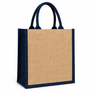 Jute Shopping <b>Bag</b> Medium <b>Navy</b> Blue Handles Grocery Tote Hand Length Handle - Product Image 1