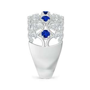 Bague en or massif 14 carats inspirée de l'Art Déco, saphir, filigrane large, faite à la main, bijoux fins personnalisés, pour mariage, fiançailles et occasions spéciales - Product Image 4