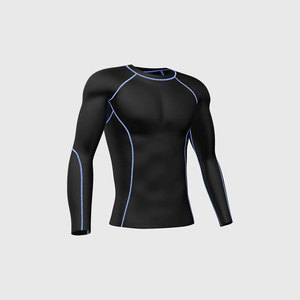 T-shirt de compression à manches longues pour homme, noir et bleu, écologique, 220g, col rond, séchage rapide, en Spandex et Polyester, idéal pour le fitness - Product Image 4