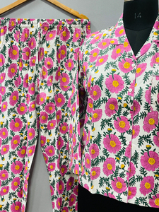 Floral Cotton Pajama Set, Summer Nightwear, Bohemian Sleepwear, Women Loungewear with <b>pants</b>, Bridesmaid PJ's - Product Image 2