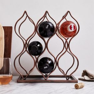 Porte-bouteilles moderne en cuivre antique, support de comptoir pour 6 bouteilles, présentoir à vin empilable pour la décoration de la maison, la cuisine et le bar - Product Image 1