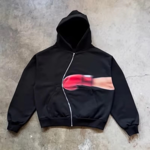 Sudaderas con Capucha Cortas y Holgadas con Cremallera y Estampado Gráfico Personalizado, Unisex, de Felpa Francesa de Algodón para Hombre - Product Image 1