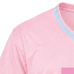 เสื้อเจอร์ซีย์กีฬาคอวีปักลาย JJ สีชมพูอ่อน แขนสั้น ลายทางสีน้ำเงิน เสื้อทีมกีฬาน้ำหนักเบา ชุดยูนิฟอร์มกีฬา - Product Image 3