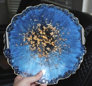 Handmade <b>Blue</b> Resin Geode Tray with Handles & <b>Coasters</b> - Product Image 4