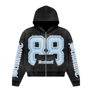 Sweat à capuche zippé personnalisé pour hommes, délavé à l'acide, en coton éponge française 100% coton épais double fermeture éclair pour l'hiver - Product Image 1