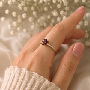 Elegant Red <b>Garnet</b> Gemstone <b>Ring</b> Oval Cut Promise <b>Ring</b> Handmade 925 Sterling <b>Silver</b> 18K Gold Filled Bridal Jewelry Gift for Her - Product Image 6