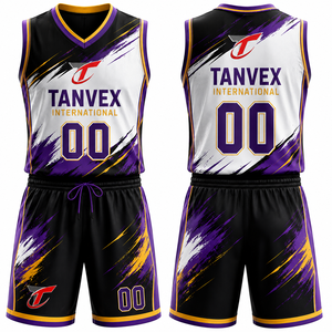 Ensemble de maillots de basketball sublimés TANVEX International, col en V, sans manches, séchage rapide, unisexe, adulte, toutes saisons, écologique, devant - Product Image 6