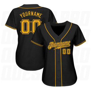 Maillot de baseball authentique noir et or personnalisé à manches courtes, uniforme de baseball en gros, col en V, séchage rapide, tailles américaines, maillots d'équipe - Product Image 4