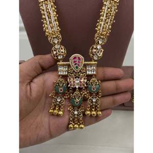 Indian Ethnic Tara Chorski Heritage <b>Gold</b> Plated Long Necklace Bridal <b>Set</b> - Product Image 2
