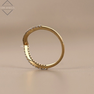 Elegante Anillo de Oro Sólido de 14K con Diamantes Cultivados en Laboratorio, Diseño Curvo, Bañado en Rodio, Minimalista, Apilable, para Mujer, Aniversario - Product Image 3
