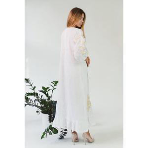 Vestido Largo Kurta Blanco Bordado para Mujer, Vestido Maxi Étnico de Algodón y Lino con Mangas Largas - Product Image 4