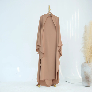 Conjunto de Dos Piezas Informal y Ligero en Oferta, Abaya de Poliéster de Color Sólido Básico con Hiyab para la Oración, para Uso Diario - Product Image 3