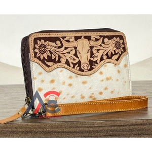 2026 Elegant Premium Designer <b>Tooled</b> Genuine Cowhide <b>Leather</b> Wallet Floral Pattern Stylish Clutch Zipper Closure for Women's - Product Image 1