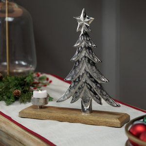 Árbol de Navidad Metálico con Copas Caídas y Adorno de Estrella, Portavelas para Tealight con Base de Madera de Mango - Product Image 4
