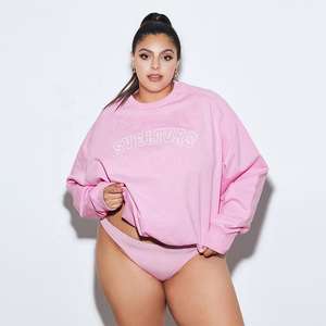 Sudadera Oversize de Algodón Acanalado con Hombros Caídos y Bordado Frontal Personalizado para Mujer, Tallas Grandes, Anti-Pilling, Estilo Urbano - Product Image 2