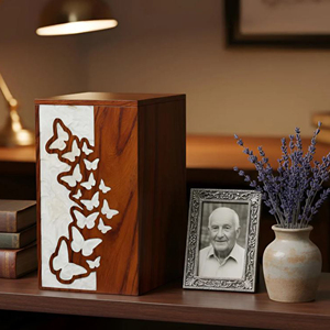 Urna con alas grabadas en madera de palisandro: Recuerdo para cenizas de mascotas/humanos, urna conmemorativa personalizada, recuerdo conmemorativo de AYAANS - Product Image 4