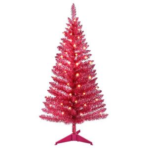 Albero di Natale Rosso da 120 cm con 50 Luci UL e 122 Punte in PVC, Albero Artificiale Preilluminato per Decorazioni Interne in Spazi Ristretti - Product Image 2