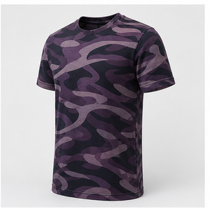 Camiseta de Manga Corta para Hombre con Estampado de Camuflaje y Lazo de Cinta Color Morado Aubergine Personalizada MTS-CAMO-0022 - Product Image 3