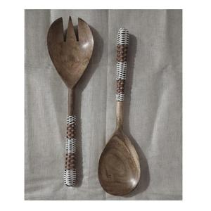 Servidor de Ensalada de Madera de Acacia de Último Diseño con Mango de Mimbre, Juego de Cucharas de Madera para Ensalada, Utensilios de Cocina, Cubertería, Cuchara para Servir, Vajilla - Product Image 1