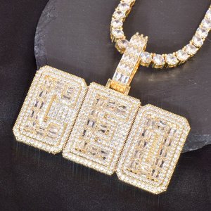 Collar con Colgante de Letra Personalizado con Circonitas, Chapado en Oro, Latón, Amuleto con Iniciales, Joyería Hip Hop para Hombres y Mujeres - Product Image 3