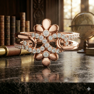 Anillo de Lujo Chapado en Oro Rosa con Flor Infinita para Mujer, Banda Abierta con Pavé de Cristales, Joyería de Moda, Regalo de Aniversario - Product Image 1