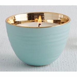 Pot à bougie moderne en métal côtelé avec bord doré, élégant pot à bougie en argile bleue, pot à bougie vide de luxe pour la décoration intérieure - Product Image 1