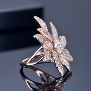 Flower Moissanite <b>Ring</b> Baguette Cluster 925 <b>Silver</b> Luxury <b>Statement</b> <b>Ring</b> - Product Image 4