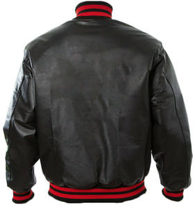 Veste de sport universitaire pour homme en cuir véritable et laine, col montant, design personnalisé, couleur noire, hiver - Product Image 4