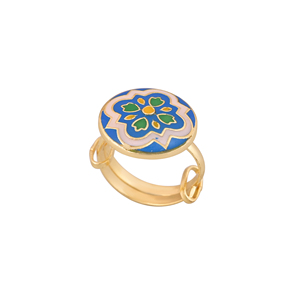 <b>Designer</b> Gold Plated Blue Green Floral Enamel Adjustable Finger Ring for Women Jewelry Gift Wedding Wear - Product Image 1