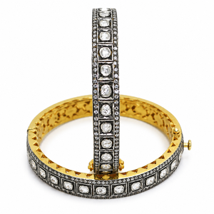 Pulsera Kada de Plata de Ley 925 Chapada en Oro de Lujo Tradicional para Mujer con Polki Blanco y Filigrana - Product Image 4