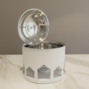 Calentador de Alimentos Moderno de Metal con Recubrimiento en Polvo Blanco y Cúpula de Acero Elegante plato para calentar alimentos con diseño recortado para catering y eventos de lujo - Product Image 2