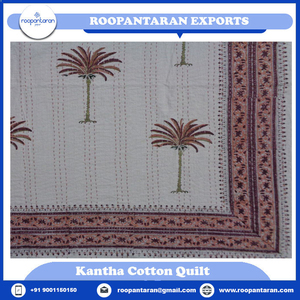 Hot Selling Hand Printed Cotton Kantha <b>Quilt</b> Twin Size Palm Tree Pattern Traditional Home Decor All Season Use - Product Image 6