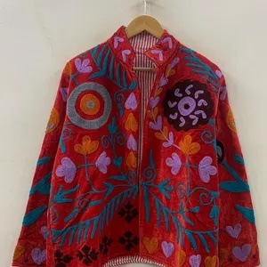 Classic Suzani Velvet Jacket Women Floral Embroidered Short <b>Coat</b> Bohemian Fashion Autumn Winter Outfit - Product Image 3