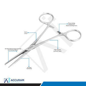 Pinza Hemostática Recta Accuram Rochester Kocher, Pinza Quirúrgica para Arterias, Instrumento de Acero Inoxidable con Bloqueo para Uso Dental, CE - Product Image 4