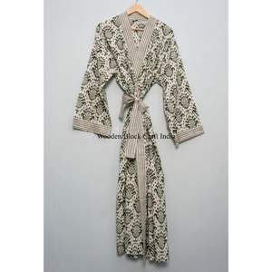 Kimono élégant en coton pour femme, 100% coton, imprimé au bloc, léger, vêtement de détente, robe de plage bohème - Product Image 1