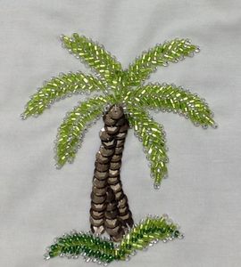 Parche Bordado a Mano con Cuentas de Palmera, Verde y Marrón, de Algodón, Accesorio de Decoración para el Hogar - Product Image 1