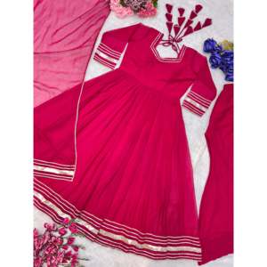 Vestido Anarkali y Pantalón Bhojal Fashion en Color Rosa Oscuro con Dupatta, Talla L, Elegante para Fiestas y Eventos Nocturnos - Product Image 6