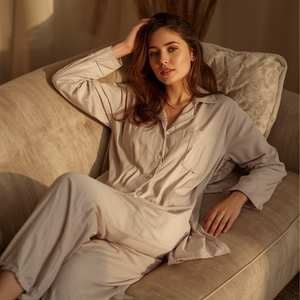 Women Plain Dyed Full Length Button Front Sleepwear <b>Set</b> Comfortable Soft <b>Pajama</b> Loungewear OEM Wholesale Supply - Product Image 5