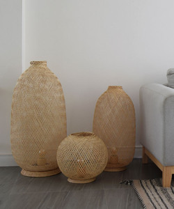 Lámpara de mesa de bambú tejida, juego de 3 lámparas de pie para iluminación y decoración del hogar, lámpara de noche. - Product Image 2